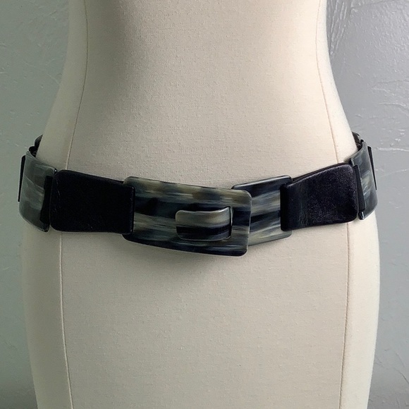 Sandy Duftler Designs Tortoiseshell and Leather elastic wide belt size S EUC main image 12
